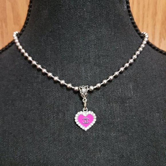 Pink Crystal Heart Ball Bead Choker Necklace – Handmade, NWT - Picture 1 of 4